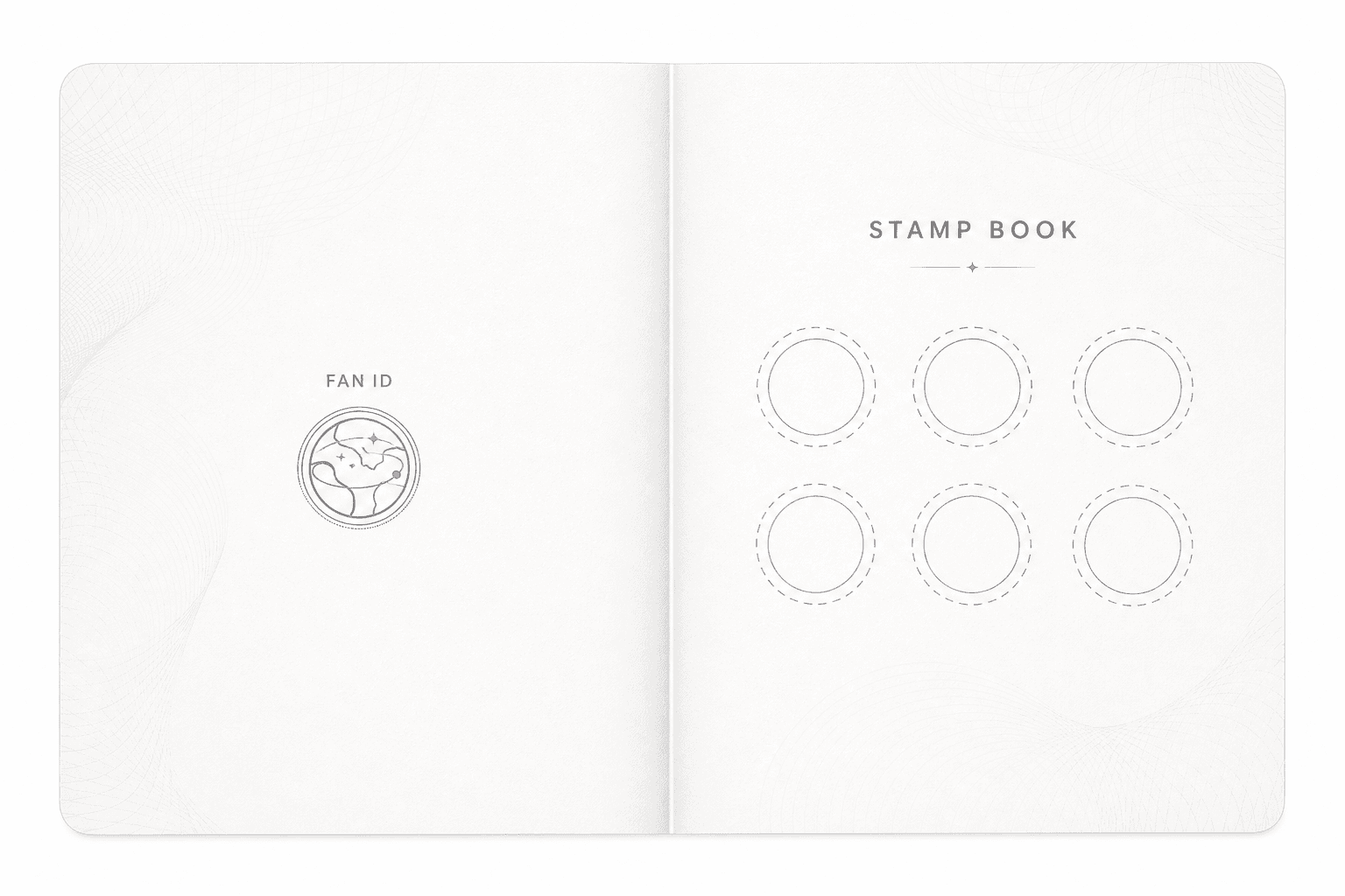 모든 Stamp 칸이 비어 있는 펼쳐진 Fan Passport